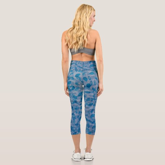 Blaue Blätter Capri Leggings (Rückseite)