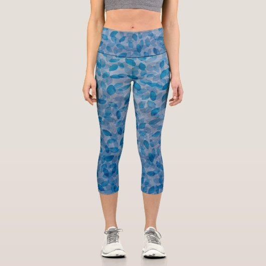 Blaue Blätter Capri Leggings (Vorderseite)