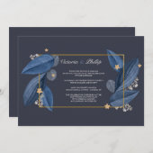 Blaue Blätter Einladung Hochzeit (Vorne/Hinten)