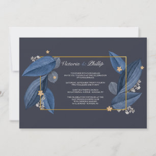 Blaue Blätter Einladung Hochzeit