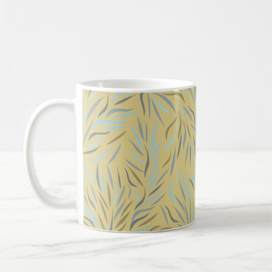 Blaue Blätter Gelbe Moderne Muster Kaffeetasse (Links)