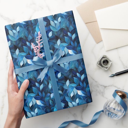 Blaue Blätter Geschenkpapier (Schenken)
