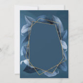 Blaue Blätter Gold Rahmen Einladung (Rückseite)
