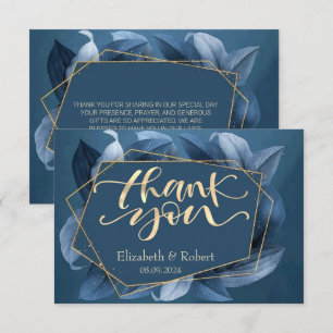 Blaue Blätter Goldrahmen Hochzeit Danke Karte