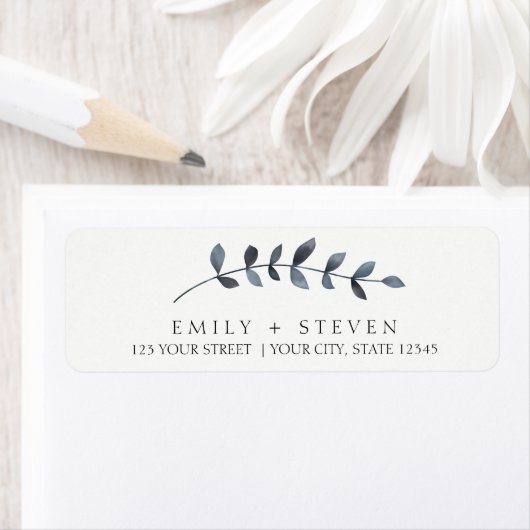 Blaue Blätter Hochzeitslabel (Insitu)