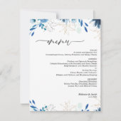 Blaue Blätter Hochzeitsmenü Karte (Vorderseite)