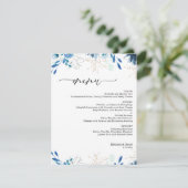Blaue Blätter Hochzeitsmenü Karte (Stehend Vorderseite)