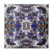 Blaue Blätter Kaleidoskop Tile Fliese (Vorderseite)