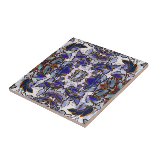 Blaue Blätter Kaleidoskop Tile Fliese (Seite)