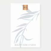 Blaue Blätter metallisches Goldkupfer mit Monogram Post-it Klebezettel (Vorderseite)