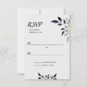 Blaue Blätter mit Gold Wedding RSVP (Vorderseite)