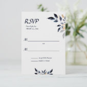 Blaue Blätter mit Gold Wedding RSVP (Stehend Vorderseite)