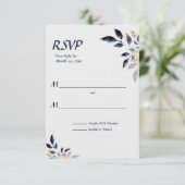 Blaue Blätter mit Gold Wedding RSVP (Stehend Vorderseite)