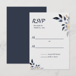 Blaue Blätter mit Gold Wedding RSVP Karte