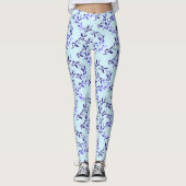 Blaue Blätter Muster Leggings (Vorderseite)