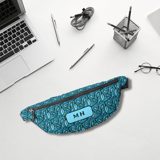 Blaue Blätter Muster mit Monogramm Bauchtasche