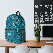 Blaue Blätter Muster mit Monogramm Bedruckter Rucksack