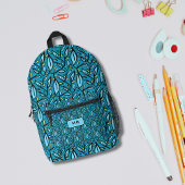 Blaue Blätter Muster mit Monogramm Bedruckter Rucksack