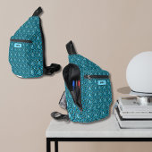 Blaue Blätter Muster mit Monogramm Crossbody Bag