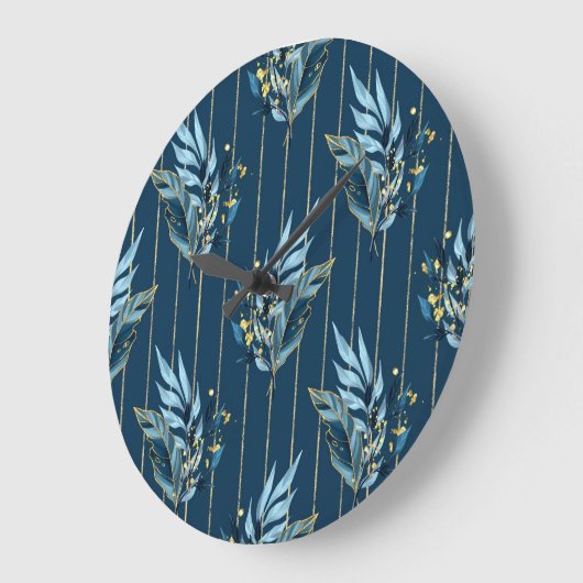 Blaue Blätter Nahtlose Wrap Hintergrund Große Wanduhr (Winkel)