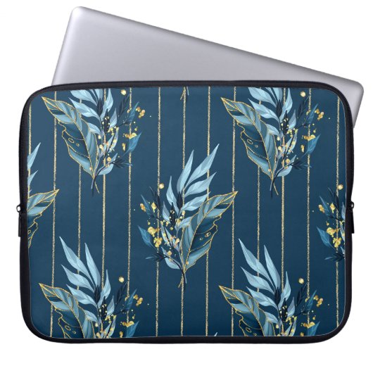 Blaue Blätter Nahtlose Wrap Hintergrund Laptopschutzhülle (Vorderseite)