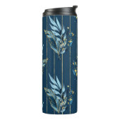 Blaue Blätter Nahtlose Wrap Hintergrund Thermosbecher (Nach links gedreht)