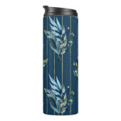 Blaue Blätter Nahtlose Wrap Hintergrund Thermosbecher (Nach rechts gedreht)