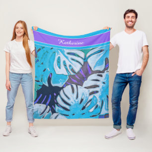 Blaue Blätter Natur Tropisches Muster Personalisie Fleecedecke