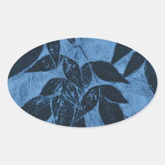 Blaue Blätter Ovaler Aufkleber (Vorderseite)