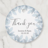 Blaue Blätter personalisierter Hochzeitkreis Gunst Geschenkanhänger (Rückseite)