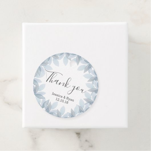 Blaue Blätter personalisierter Hochzeitkreis Gunst Geschenkanhänger (Beispiel)