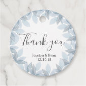 Blaue Blätter personalisierter Hochzeitkreis Gunst Geschenkanhänger (Vorderseite)