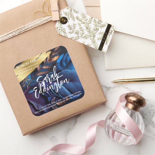 Blaue Blätter Quadratischer Aufkleber (Schenken)