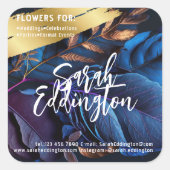 Blaue Blätter Quadratischer Aufkleber (Vorderseite)