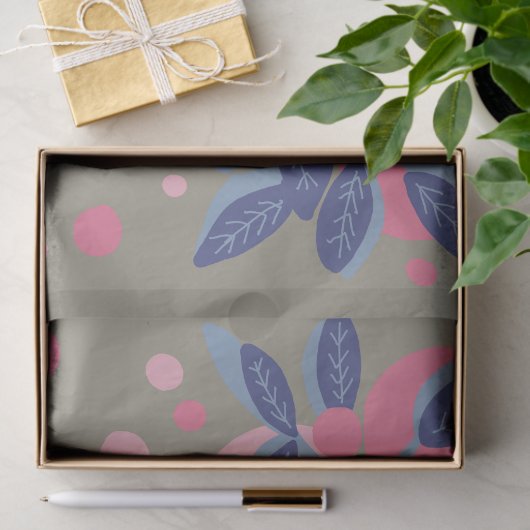 Blaue Blätter rosa Punkte Seidenpapier (Geschenk)