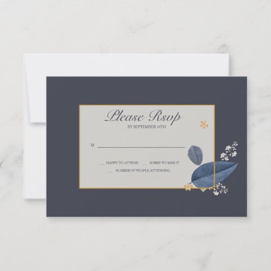 Blaue Blätter RSVP-Karten Einladung (Vorderseite)