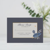Blaue Blätter RSVP-Karten Einladung (Stehend Vorderseite)