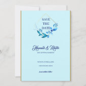 Blaue Blätter Save The Date (Vorderseite)