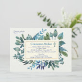 Blaue Blätter und Beeren Einladung (Stehend Vorderseite)