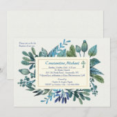 Blaue Blätter und Beeren Einladung (Vorne/Hinten)