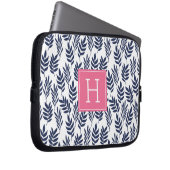 Blaue Blätter und rosa Monogramm Laptopschutzhülle (Vorne Rechts)