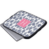 Blaue Blätter und rosa Monogramm Laptopschutzhülle (Vorne Knopf)