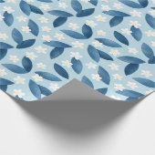 Blaue Blätter und weiße Blume Nahtlose Muster Wra Geschenkpapier (Ecke)