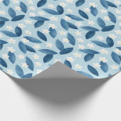 Blaue Blätter und weiße Blume Nahtlose Muster Wra Geschenkpapier (Ecke)