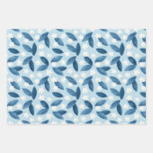 Blaue Blätter und weiße Blume Nahtloses Muster (Vorderseite)