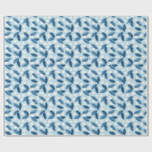 Blaue Blätter und weiße Blume Nahtloses Muster Geschenkpapier (Flach)