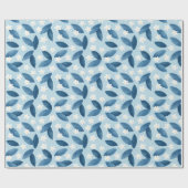 Blaue Blätter und weiße Blume Nahtloses Muster Geschenkpapier (Flach)