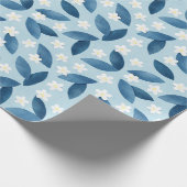 Blaue Blätter und weiße Blume Nahtloses Muster Geschenkpapier (Ecke)