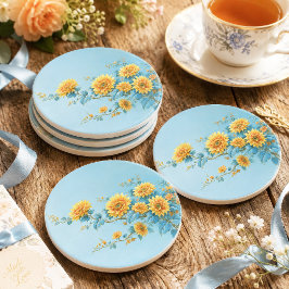 Blaue Blätter Vintage Sonnenblumen-Zweig Dekupage Seidenpapier