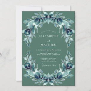Blaue Blättrige Hochzeit Einladung